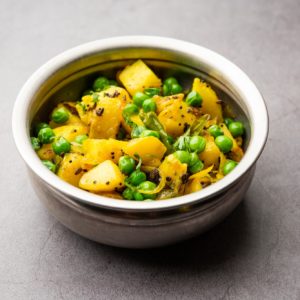 Aloo Matar ki sookhi sabzi, Indian dry Potato green peas vegetable recipe